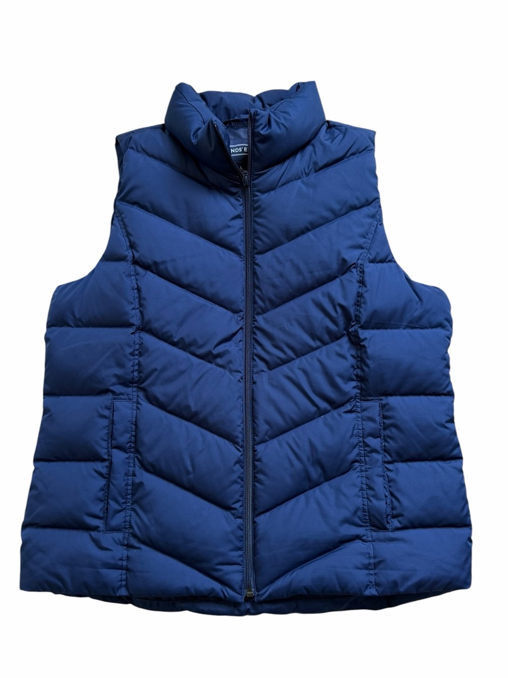 Lands End Women’s 600 Fill Down Puffer Vest 14/16 Blue Chevron Quilted Winter - Picture 3 of 6